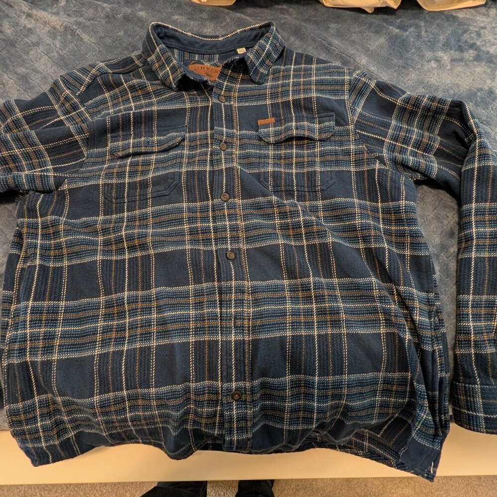 Orvis Men’s Blue Plaid Flannel Shirt - XXL - Heavyweight & Soft
